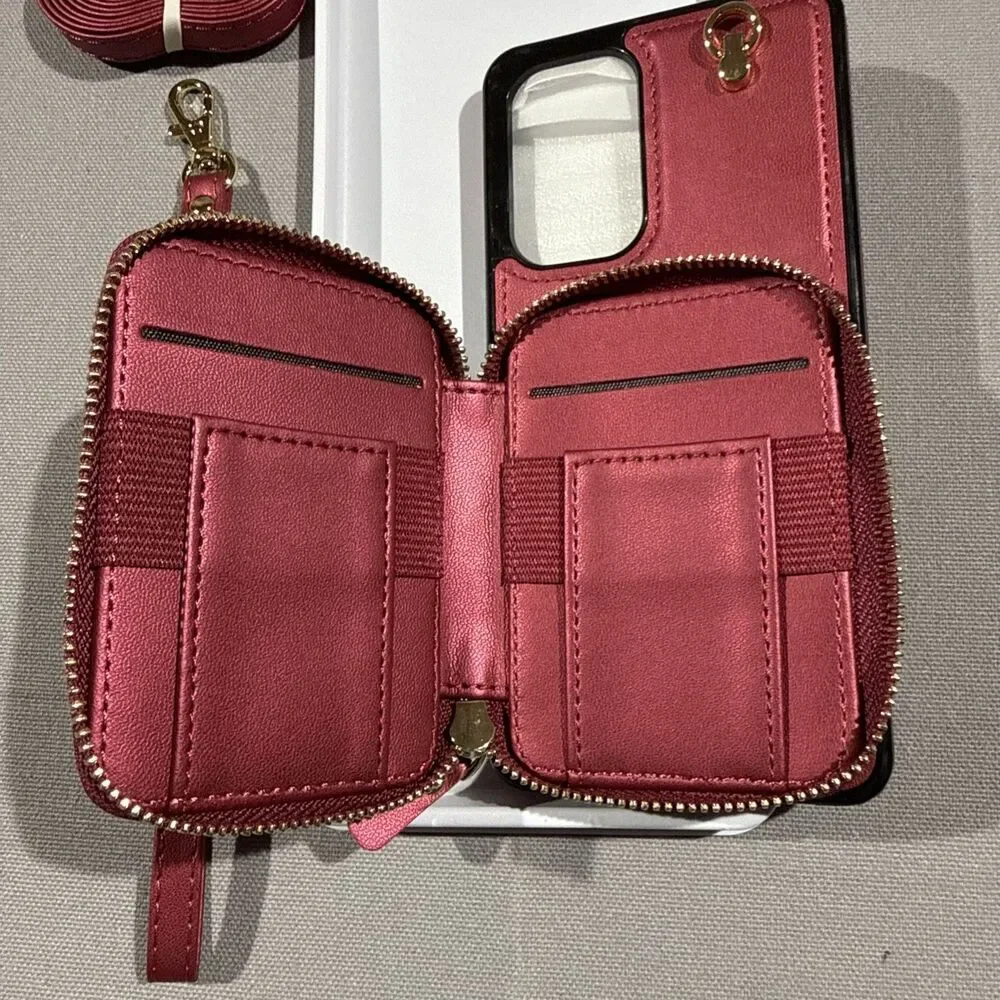 Asuwish Samsung Galaxy A53 Red Quilted Wallet with Crossbody Strap/Lanyard RFID
